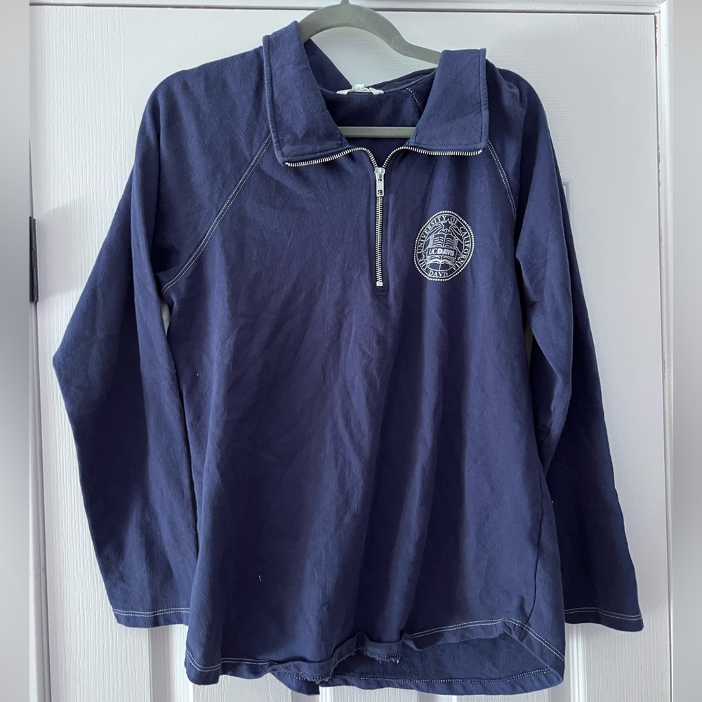 Vintage 80s UC Davis 1/4 Zip Navy Blue Womens Pullover - 2XL